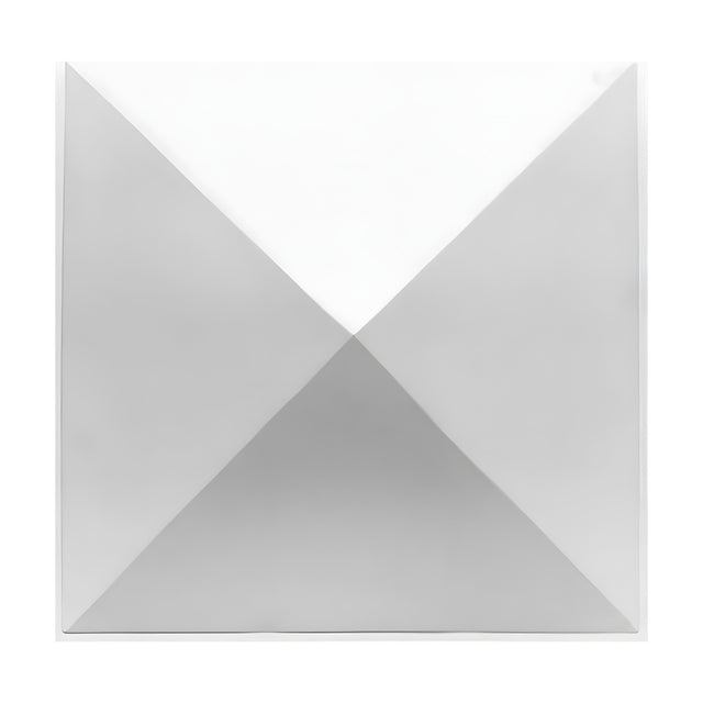 White PVC 3D wall panel, 50 x 50cm square with a single raised pyramid design, four triangular faces meeting at a centre point, shown on a plain white background.