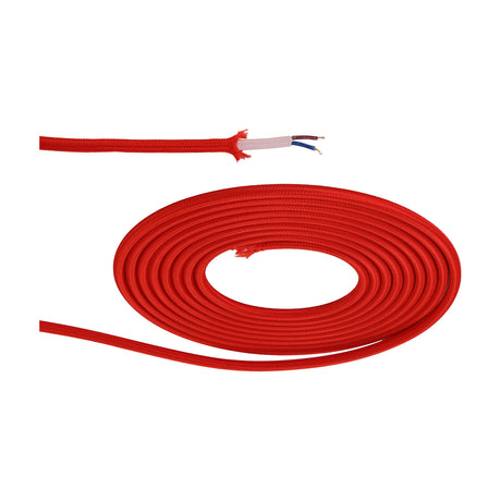 Cavo Cable 6mm Dia lighting flex in red, fabric-braided with exposed twin-core wires at one end, coiled on a plain white background.