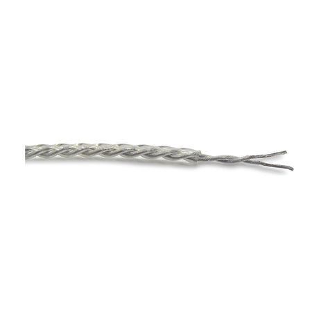 Cavo Twisted Cable, a 6mm diameter clear braided flex with two spiral-twisted copper conductors, exposed bare ends, shown on a plain white background.