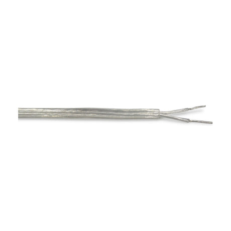 Cavo Copper Cable 2 Core 0.75mm in clear PVC sheath, showing faintly visible copper conductors and exposed twin cable ends, on a plain white background.