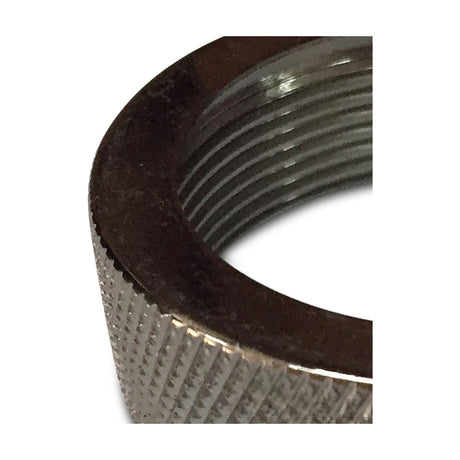 Close-up of the Dreifa Lampholder 50mm in gun metal, a deep threaded aluminium ring with knurled edge, shown against a plain white background.