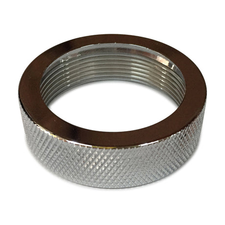 Dreifa Lampholder ring in polished chrome, 50mm deep-threaded aluminium collar with knurled outer band, shown on a plain white background.