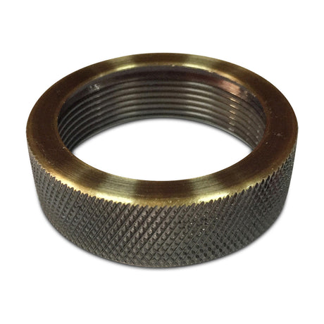 Dreifa Lampholder 50mm shade ring in antique brass with knurled outer edge and internal threading, shown on a plain white background.