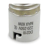Close-up of the Elements B22 Plug Adaptor, a white cylindrical E27 to B22 lampholder converter marked D0218, 220-250V, max 60W, on a plain background.