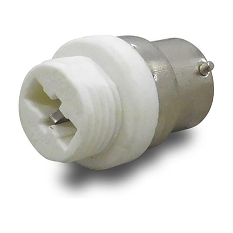 Elements G9 Plug Adaptor in white, 28mm bayonet cap to G9 socket lighting converter with ceramic body, shown on a plain white background.