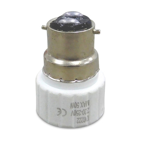 Elements GU10 copper socket converter with bayonet cap fitting and white body, 35mm diameter, rated 220-250V max 50W, shown on a plain white background.
