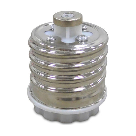 Elements E27 Plug Adaptor in white, a ribbed E40 to E27 lampholder converter with white ceramic insert and screws, shown on a plain background.