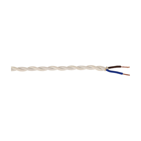 Cavo Twisted Cable in cream fabric braid, 5.3mm dia, with exposed twisted-pair ends showing brown and blue copper conductors, on a plain white background.