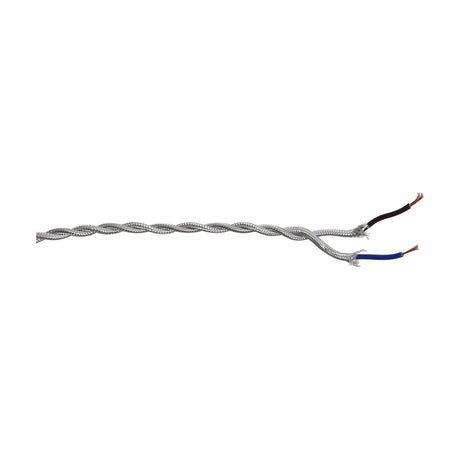 Cavo Twisted Cable in silver braid, 5.3mm dia, showing exposed brown and blue cores at the stripped end, on a plain white background.