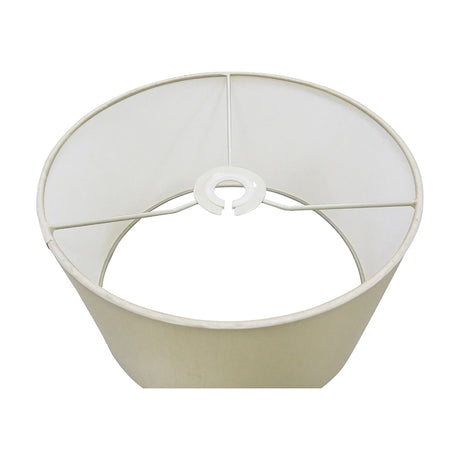 Interior view of the Sigma Cylinder Lamp Shade, 30cm dia x 17cm high, showing white fabric lining, cross-strut frame and fitter ring, with ivory pearl faux silk exterior, on a plain background.