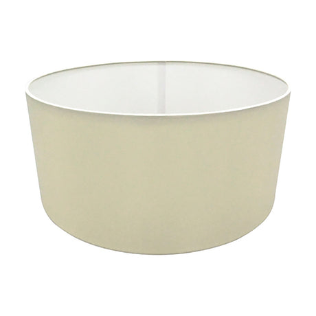 Sigma Lamp Shade 40cm drum in ivory pearl faux silk with white laminate lining, straight sides, shown on a plain white background.
