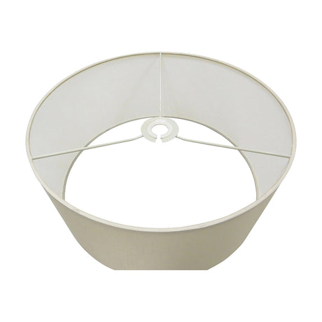 Sigma 40cm drum lamp shade in ivory pearl faux silk with white laminate lining, showing the wire frame and fitting ring, on a plain white background.
