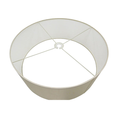 Sigma 60cm drum lamp shade in ivory pearl faux silk with white interior lining, shown from above on a wire frame against a plain background.