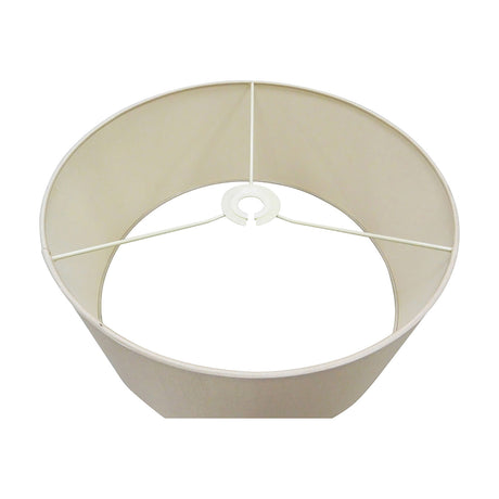 Sigma 40cm drum lamp shade in nude beige faux silk, shown from above with white spider fitter frame, on a plain white background.