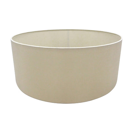 Sigma Lamp Shade 50cm, a wide cylindrical drum shade in nude beige faux silk with a moonlight lining, straight sides and crisp edges, shown on a plain white background.
