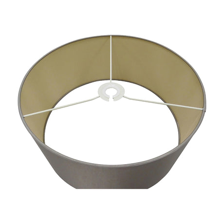 Sigma Lamp Shade 40cm, a taupe faux silk drum with gold lining, shown from above with visible white fitting struts on a plain background.