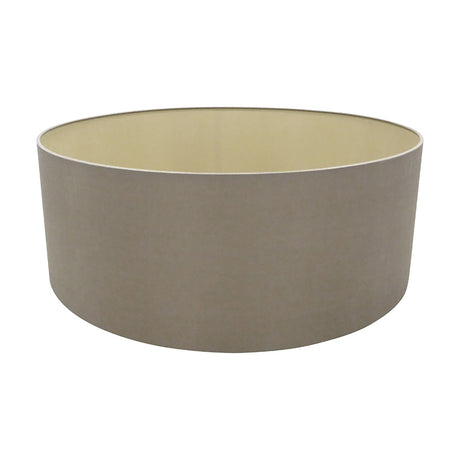 Sigma Lamp Shade 60cm, a wide shallow drum-style shade in taupe faux silk with a golden interior lining, shown on a plain white background.