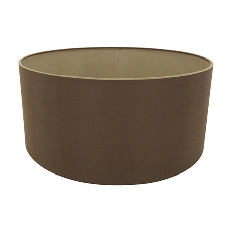 Sigma Lamp Shade, a 40cm wide cylindrical drum shade in raw cocoa faux silk with a bronze-toned fabric lining, shown on a plain white background.