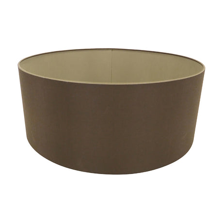 Sigma Lamp Shade 50cm, a wide cylindrical drum shade in raw cocoa faux silk with a contrasting pale gold-toned interior lining, shown on a plain white background.