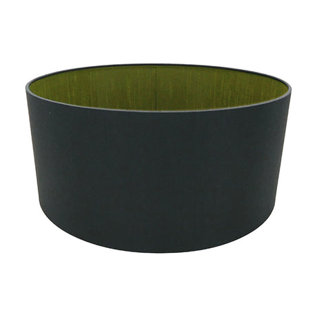 Sigma Lamp Shade 40cm, a drum-shaped cylinder shade in Terylene and cotton with a matte black outer face and green olive inner, shown on a plain white background.