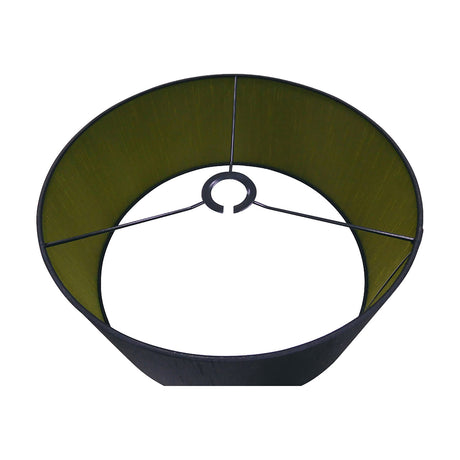 Sigma Lamp Shade 40cm, a cylindrical drum shade in matte black fabric with a green olive interior, shown from above revealing the metal frame and fitter ring on a white background.