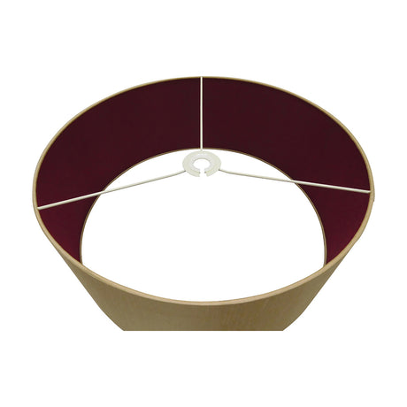Sigma Lamp Shade 50cm in antique gold faux silk with a ruby-red interior, drum shape with white fitter frame, shown on a plain white background.