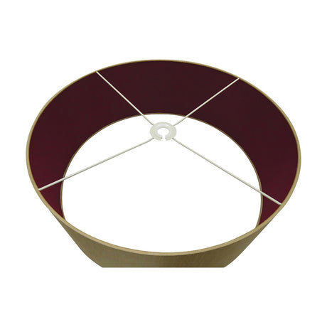 Sigma Lamp Shade 60cm, a wide drum shade with antique gold faux silk exterior and ruby red lining, white spider fitter frame visible, shown on a plain background.