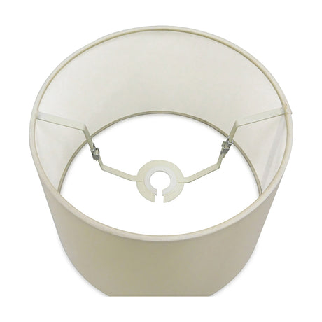 Sutton Lamp Shade 30cm in ivory pearl faux silk, viewed from above showing the white fabric interior and dual-fit spider fitter, on a plain white background.
