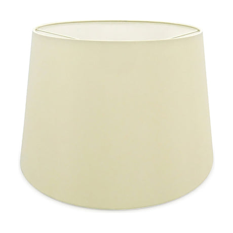 Sutton Lamp Shade 40cm in ivory pearl faux silk, empire shape tapering to a wide base, with white lining, shown on a plain white background.