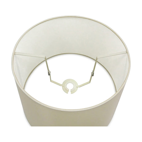 Sutton Lamp Shade 40cm in ivory pearl faux silk, empire shape, shown from above revealing white fabric interior and fitted spider frame with clip fitter, on a plain background.