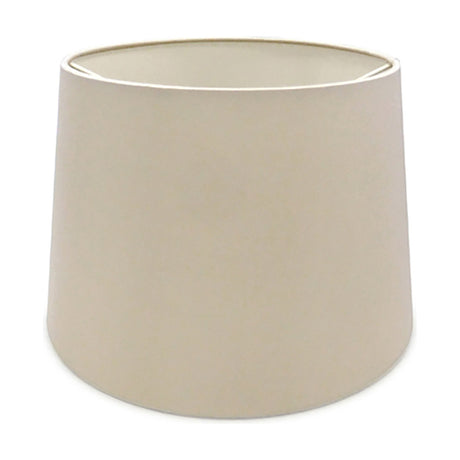 Sutton Lamp Shade 30cm in nude beige faux silk, empire-shaped tapering fabric drum with pale lining, shown on a plain white background.