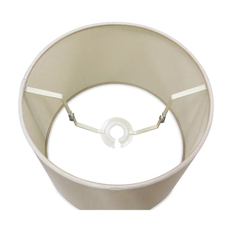 Sutton Lamp Shade 30cm in nude beige faux silk, viewed from above showing the tapered empire shape and white fitter frame with spider fixing, on a plain white background.