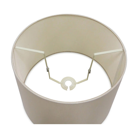 Sutton 40cm empire lamp shade in nude beige faux silk, viewed from above showing the metal spider fitter and cream interior lining, plain white background.