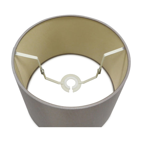 Sutton Lamp Shade 30cm in taupe faux silk with gold lining, empire shape shown from above with white spider fitter, on a plain white background.