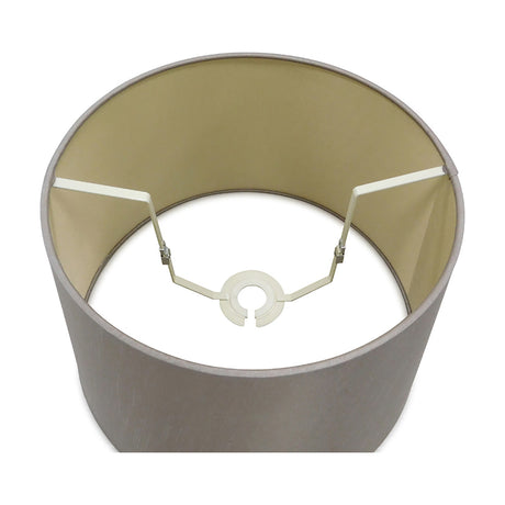 Sutton Lamp Shade 35cm in taupe faux silk, viewed from above showing the gold interior lining and white fitter clips, set against a plain white background.