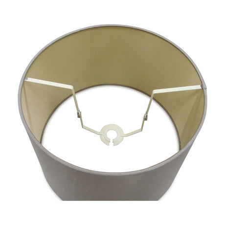 Overhead view of the Sutton 40cm lamp shade in taupe faux silk with a gold-toned interior lining, showing the empire shape and metal spider fitter on a white background.