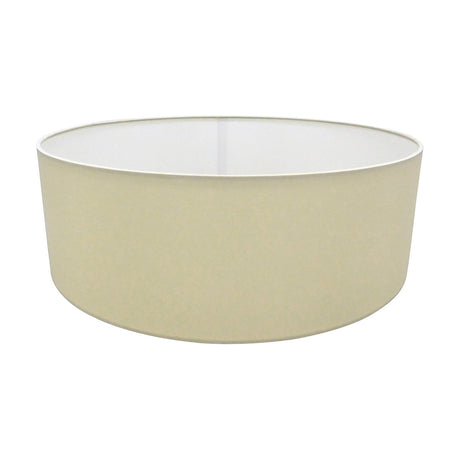 Serena 45cm drum lamp shade in ivory pearl faux silk with white laminate lining, shown as a wide, shallow band on a plain white background.