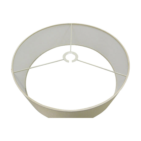 Serena 45cm drum lamp shade in ivory pearl faux silk with white laminate lining, shown from above on a white background with visible metal support frame and fitter ring.