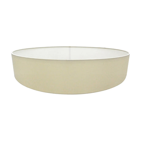 Serena Lamp Shade in ivory pearl, a wide shallow cylinder in faux silk fabric with white interior lining, shown on a plain white background.