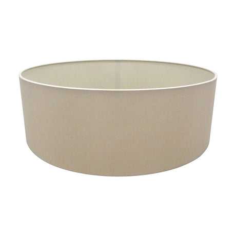 Serena Lamp Shade 45cm in nude beige faux silk, a wide shallow cylinder drum with pale moonlight-toned inner lining, shown on a plain white background.