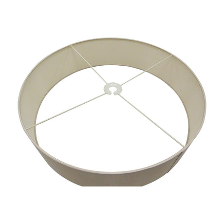 Serena Lamp Shade 60cm drum in nude beige faux silk, shown from above revealing the pale moonlight interior and cross-strut frame with fitting, on a white background.