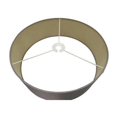 Serena Lamp Shade 45cm in taupe faux silk with gold-toned interior lining, shown from above revealing the cylinder shape and white fitter frame on a plain background.