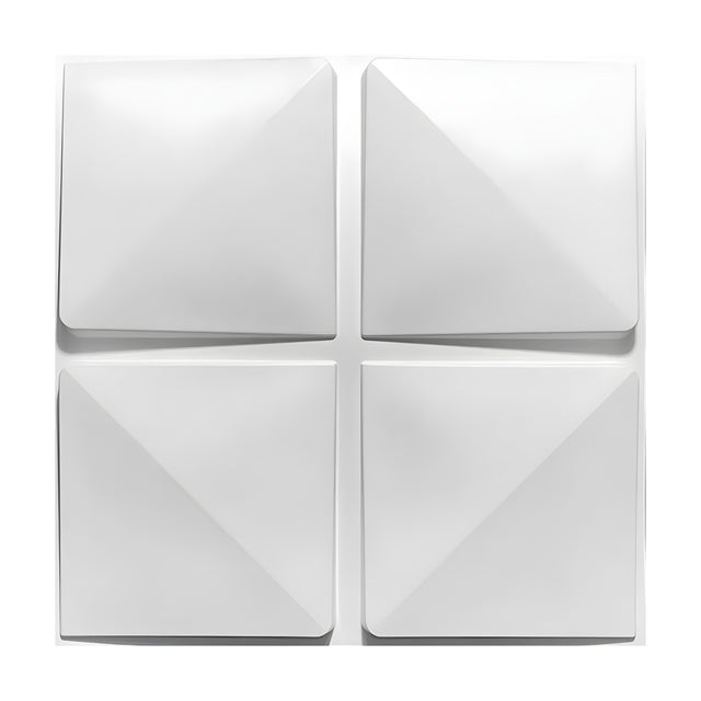 White PVC 3D wall panel, 50 x 50cm, with four raised squares in a two-by-two grid, each diagonally creased into triangular facets, shown on a plain white background.