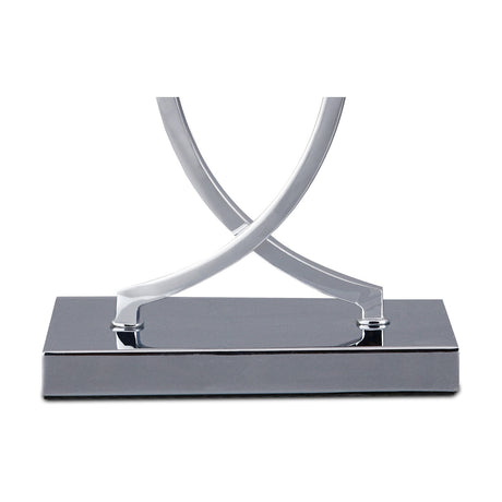 Courtyard E27 Table Lamp base in polished chrome, showing crossed curved supports on a rectangular chrome plinth, photographed on a plain white background.