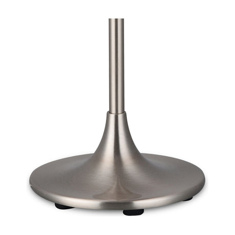 Crowne E27 Table Lamp base in satin nickel, iron construction with a rounded, flared foot and slender rising stem, shown on a plain white background.