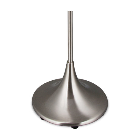 Crowne E27 Floor Lamp in satin nickel, showing the round weighted base and slender stem with E27 lampholder, on a plain white background.