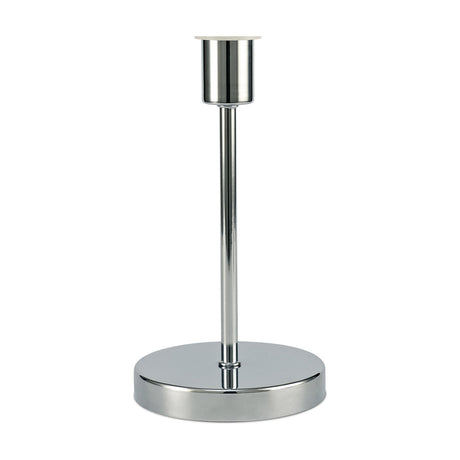Cedar E14 Table Lamp in polished chrome with slender iron stem, round 13cm base and open E14 socket, shown on a plain white background.