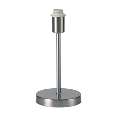 Cedar E14 Table Lamp base in satin nickel, with a round 13cm foot, slim upright stem, and E14 socket ready for a shade, shown on a plain white background.