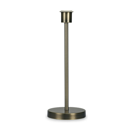 Cedar E27 Table Lamp base in antique brass finish, iron construction with a round 16cm foot and slim stem rising to an empty E27 lampholder, shown on a plain white background.