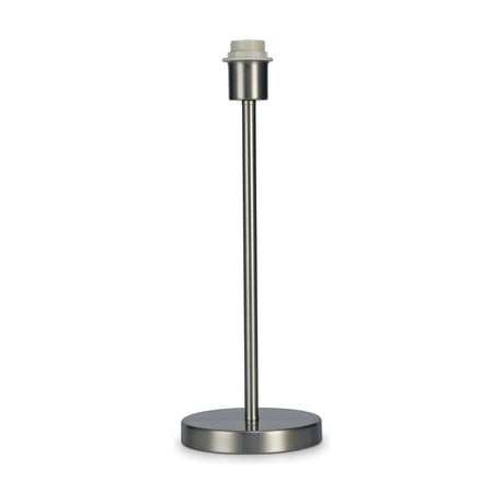 Cedar E27 Table Lamp base in satin nickel, slim round column on a circular 16cm foot with E27 fitting, shown on a plain white background.